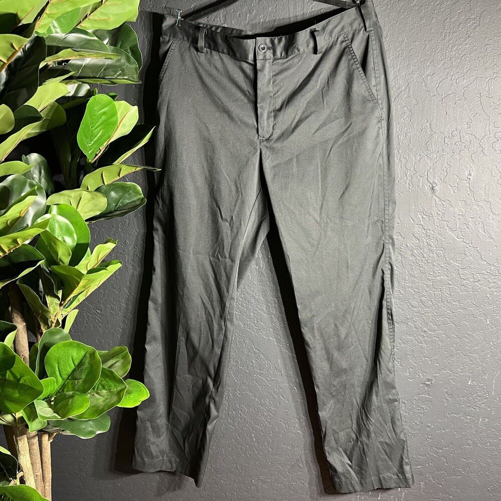 Nike Golf Dri-Fit Pants Mens 34x32 Black‎ Flat Front Poly Blend Straight Leg Zip
